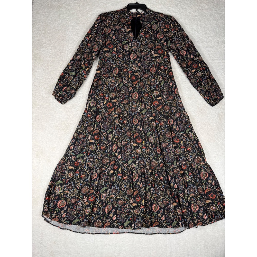 Jessica Howard Tiered Maxi Dress Womens 8 Black Floral‎ Paisley Excellent Boho
